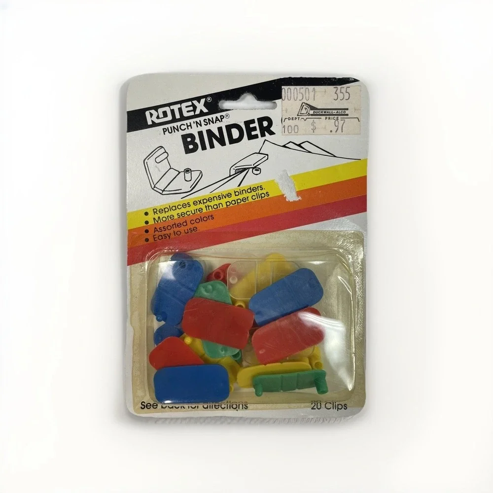 Vintage Rotex Punch And Snap Binder Clips 20 Clips Assorted Colors New